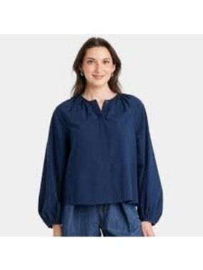 NWT Universal Thread Women's Tops Blouse Pullover Ballon Long Sleeve Navy Blue S